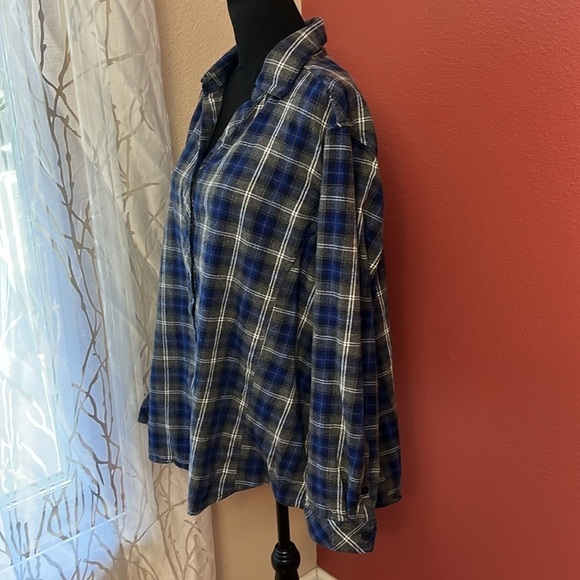 Great Northwest Indigo Plaid Button Down Top Size 3X - Picture 4 of 9